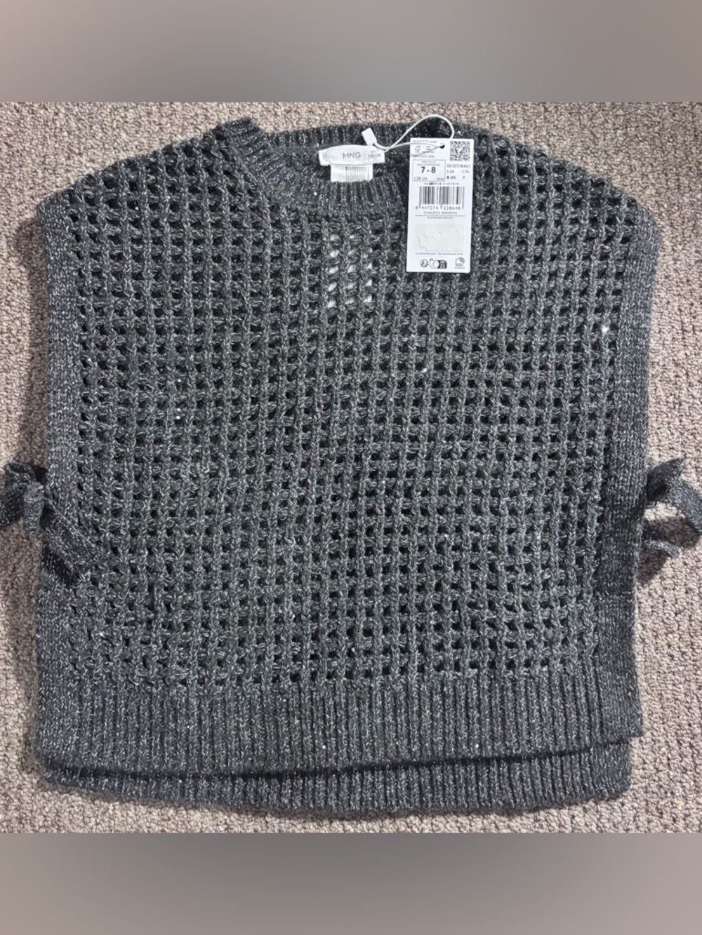Mango Kids Black Open-Knit Sweater Vest